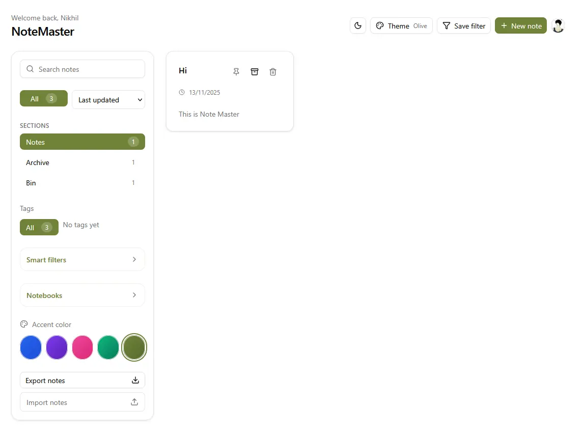 Note Master project screenshot